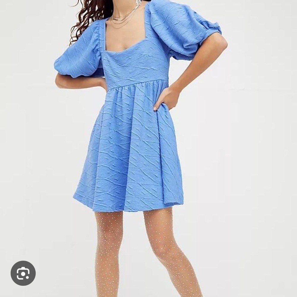 Free People Blue Puff Sleeve Mini Dress